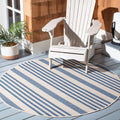 SAFAVIEH Courtyard 4 ft Round Beige/Blue Stripe Rug - Durable Outdoor