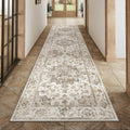 2x8 Washable Neutral Runner Rug for Vintage Hallway and Kitchen