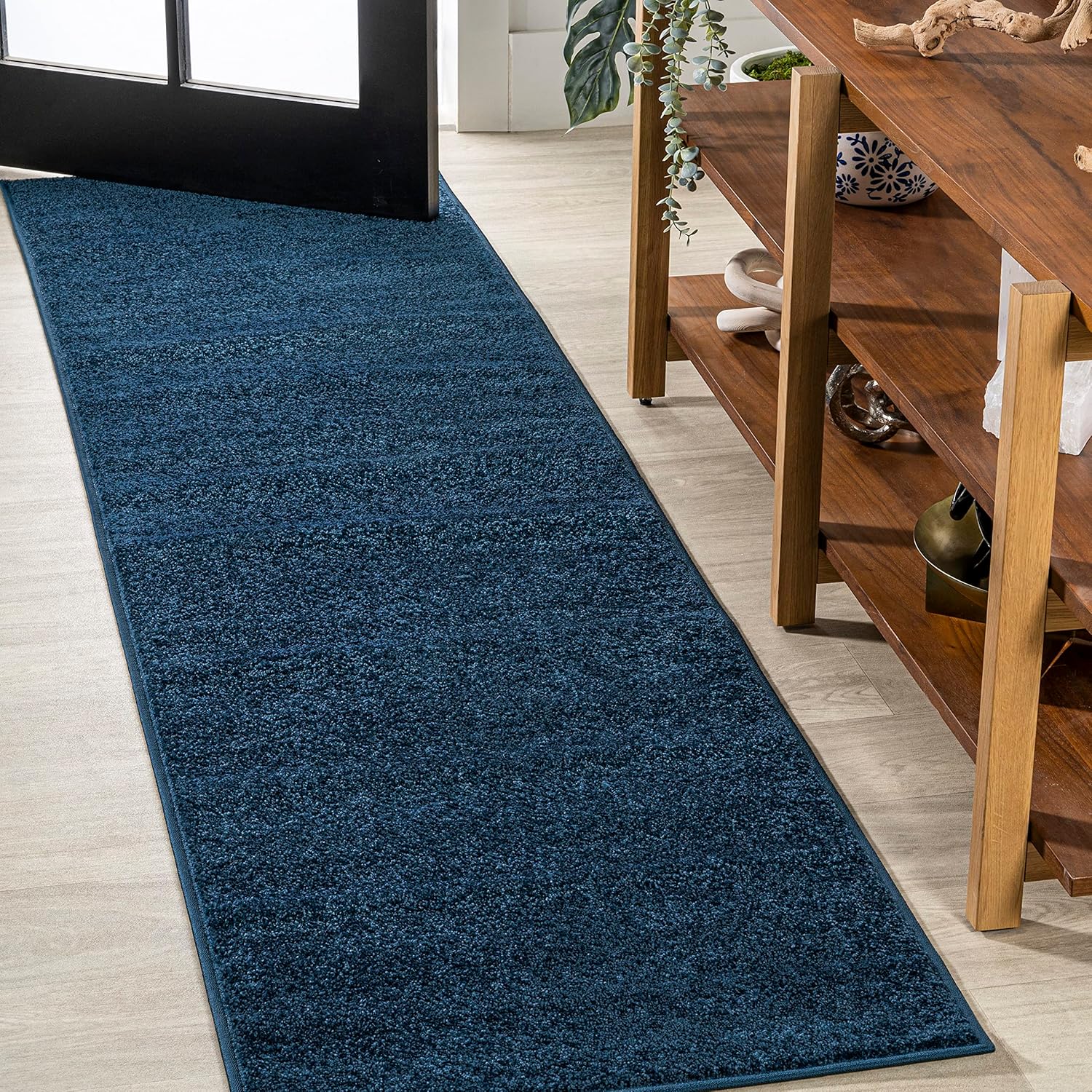 Haze Solid Low-Pile Navy Runner Rug for Coastal and Bohemian Styles