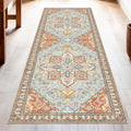 Light Teal/Rust Washable Runner Rug 2x6 - Non Slip Hallway Runner