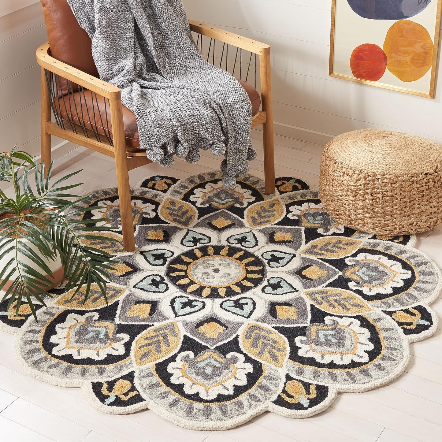 SAFAVIEH Novelty Collection Area Rug - 9ft Round, Ivory & Black