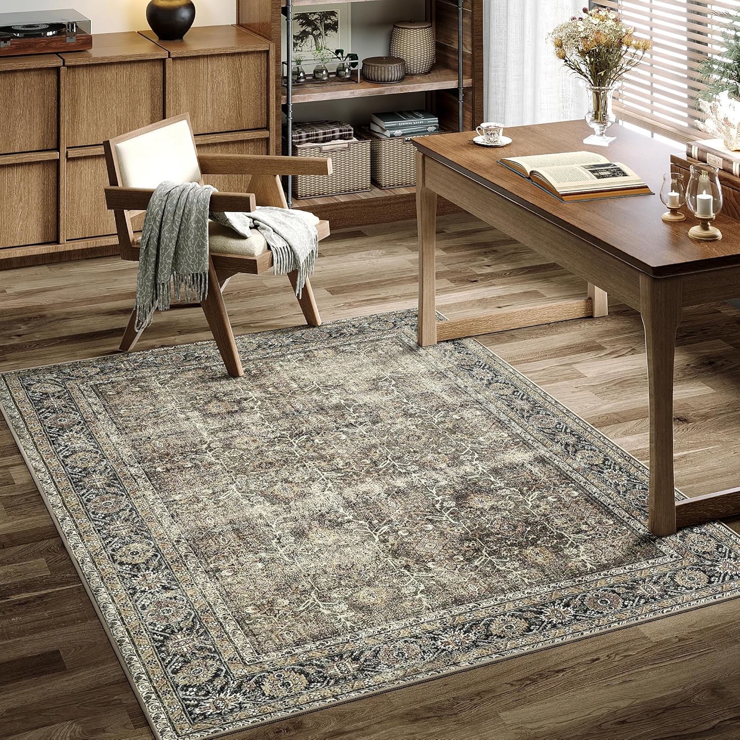 Vintage Area Rug 3x4 Brown Entryway Carpet for Indoor Spaces