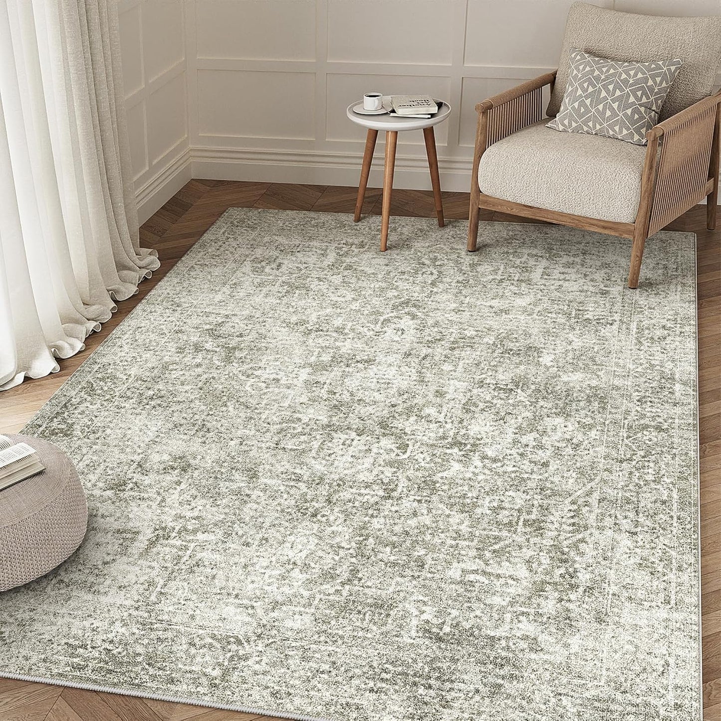 Vintage Neutral 4x6 Area Rug for Living Room and Entryway