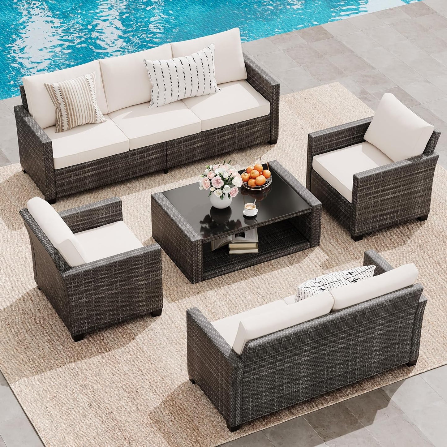 7-Seater Rattan Wicker Patio Furniture Set for Outdoor Comfort
