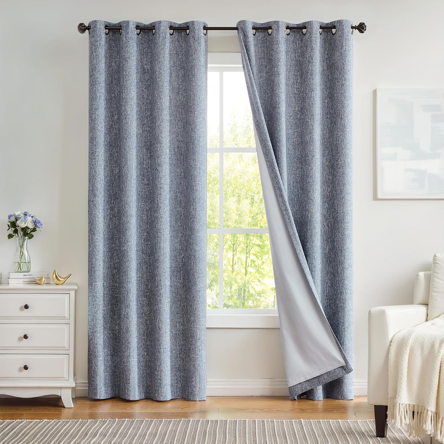 Navy Solid Full Blackout Curtain for Bedroom Noise Reduction