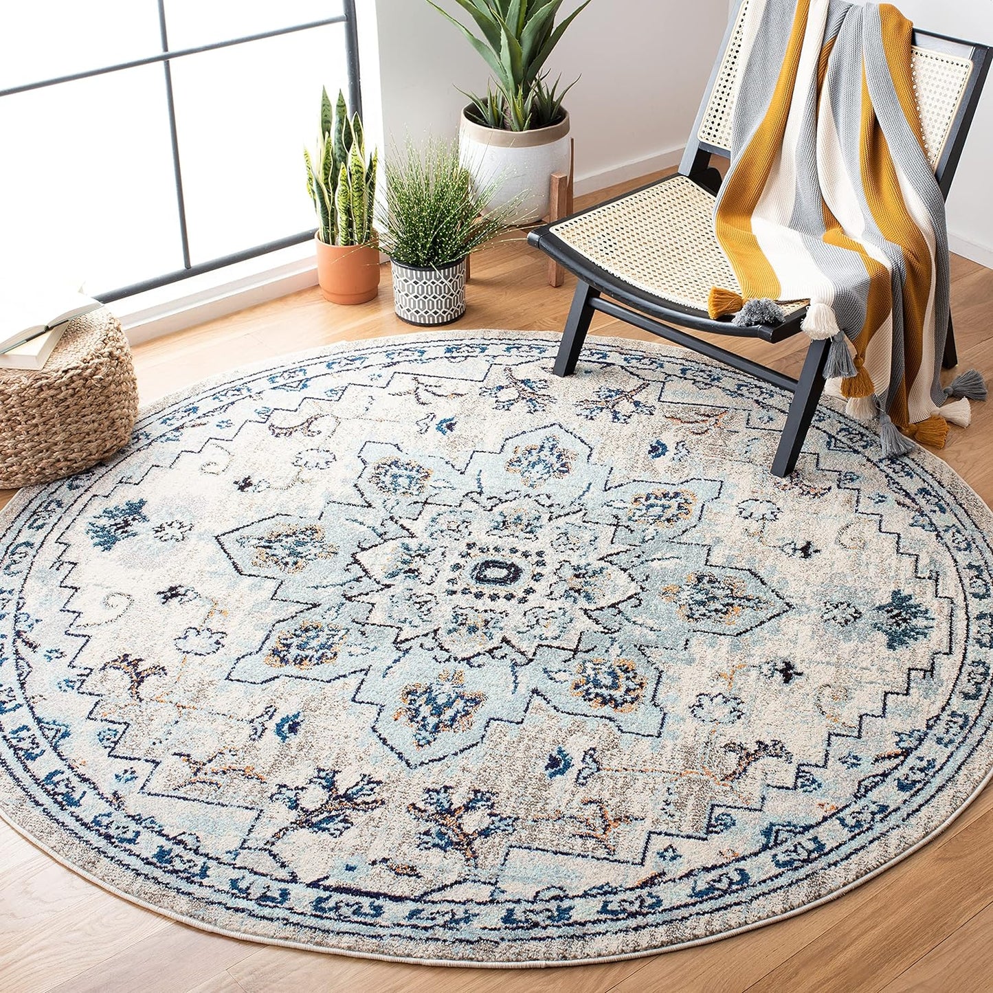 Boho Chic Medallion Distressed Area Rug for Living Room