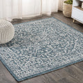 Boho Medallion Indoor Outdoor Square Area Rug 5X5 Teal/Gray