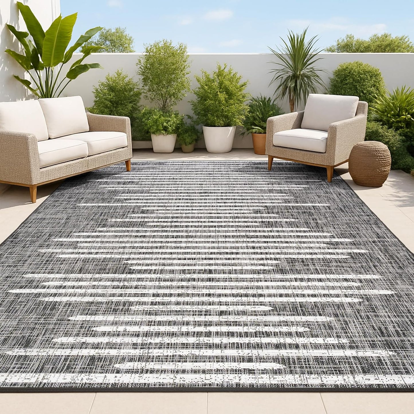 JONATHAN Y Stripe Geometric Indoor Outdoor Area Rug for Patio
