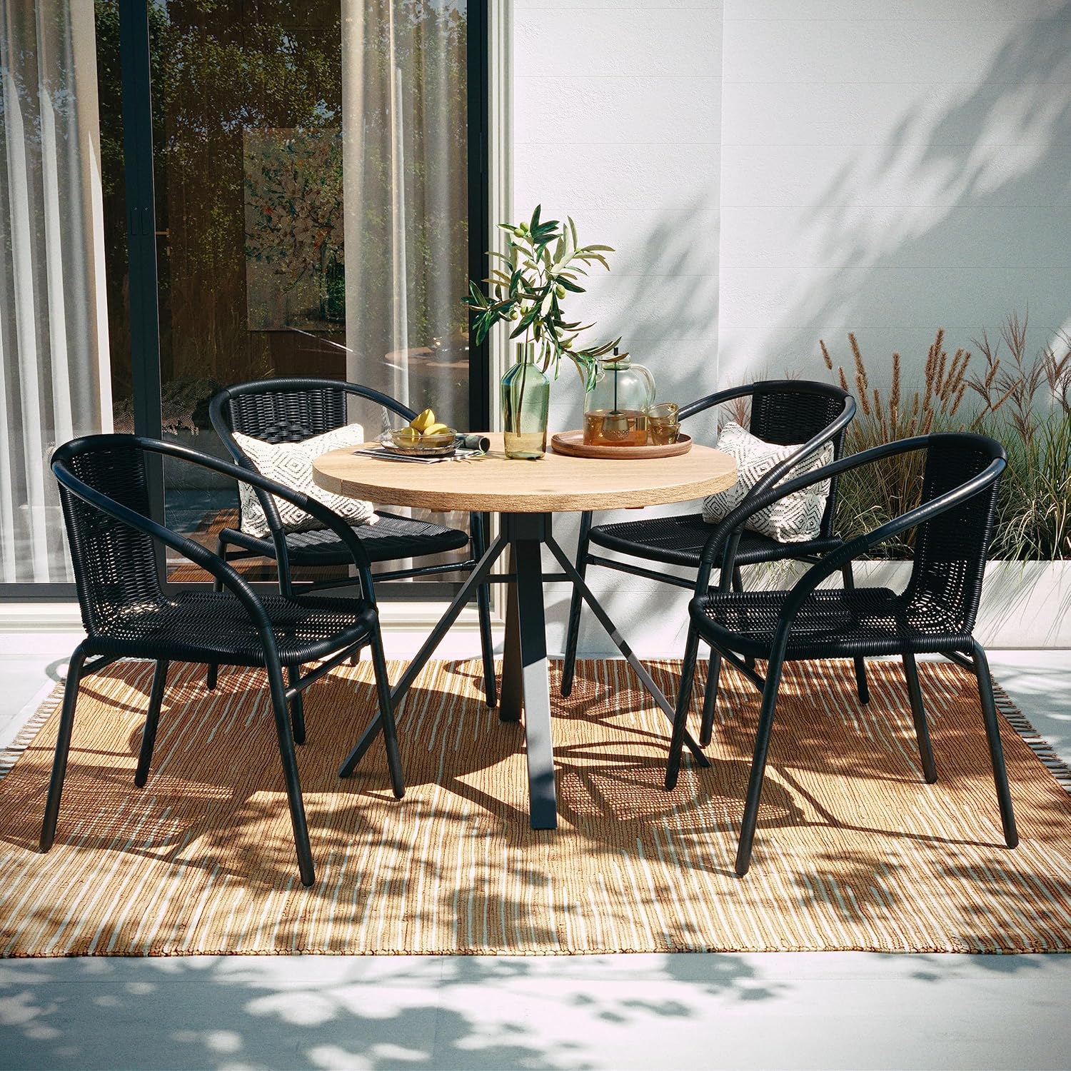 Set of 4 Modern Rattan Indoor/Outdoor Stack Chairs for Comfort