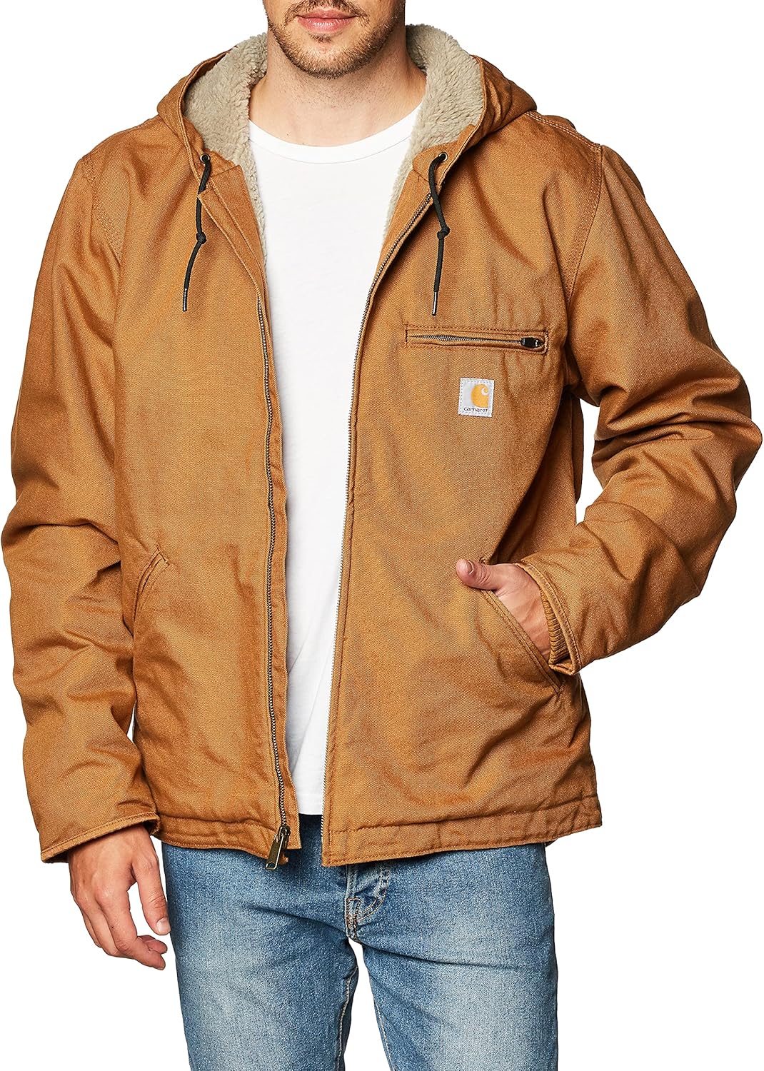 Carhartt Men's Washed Duck Jacket with Sherpa Lining for Comfort
