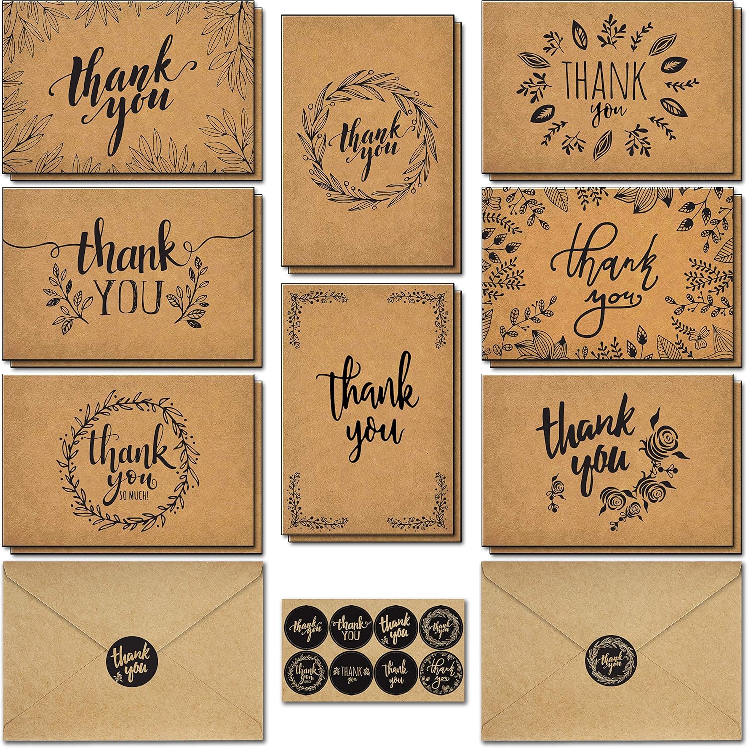 Premium Kraft Thank You Cards with Envelopes for All Occasions