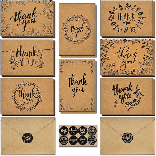 Premium Kraft Thank You Cards with Envelopes for All Occasions