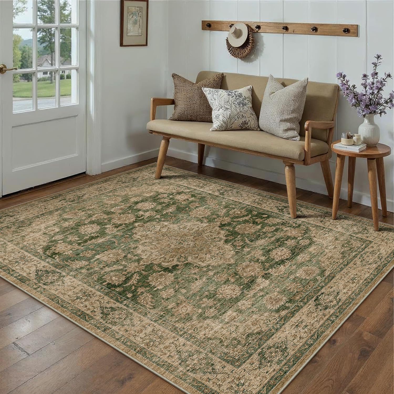 Retro Green Area Rug 5x7 by HUGEAR - Vintage Charm