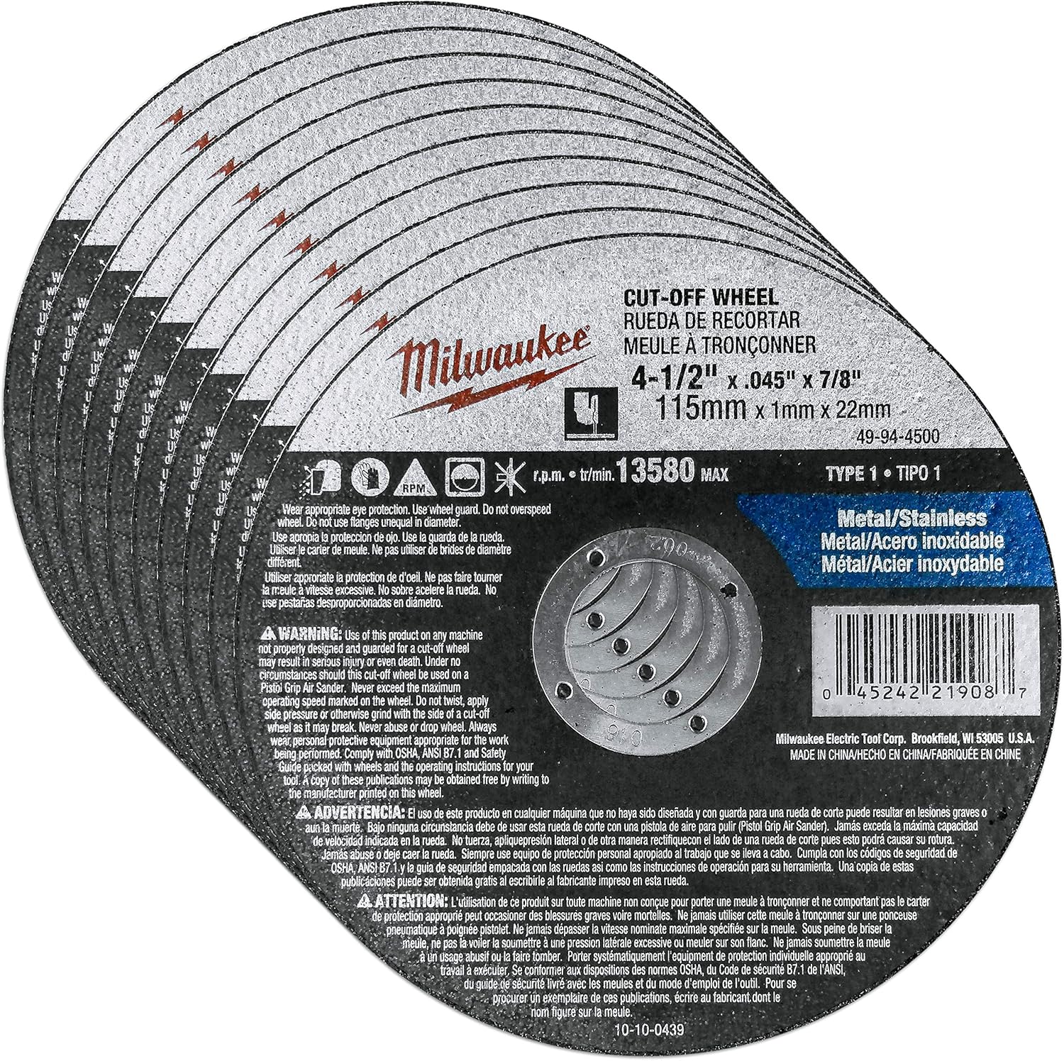 Milwaukee 10 Pack - Aggressive Metal Cutting Wheels for Grinders