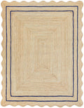 Wave Scalloped Natural Jute Rug Runner - Boho Scallop Navy 5ftx8