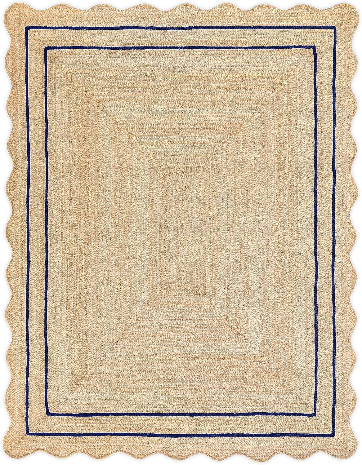 Wave Scalloped Natural Jute Rug for Boho Entryway Decor
