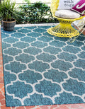 Outdoor Trellis Area Rug 9 ft x 12 ft Teal/Gray - Durable Patio Rug