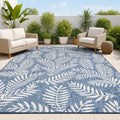 Palm Frond Indoor Outdoor Area Rug 8x10 Navy Ivory - Durable Patio