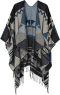 Women Printed Tassel Poncho Cape Cardigan Wrap Shawl - Cozy Reversible