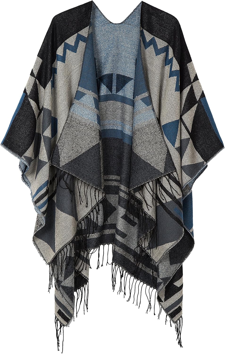 Urban CoCo Women's Printed Tassel Open Front Poncho Cape Wrap