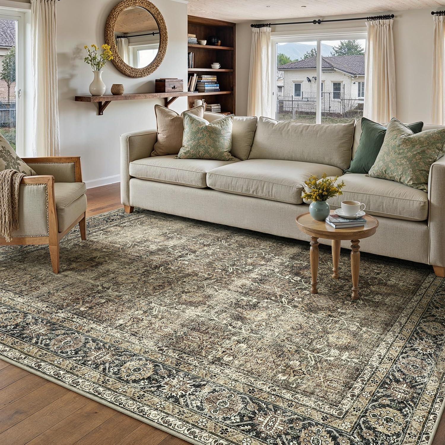 Vintage Area Rug 5x7 Brown Washable Non Slip Carpet for Home