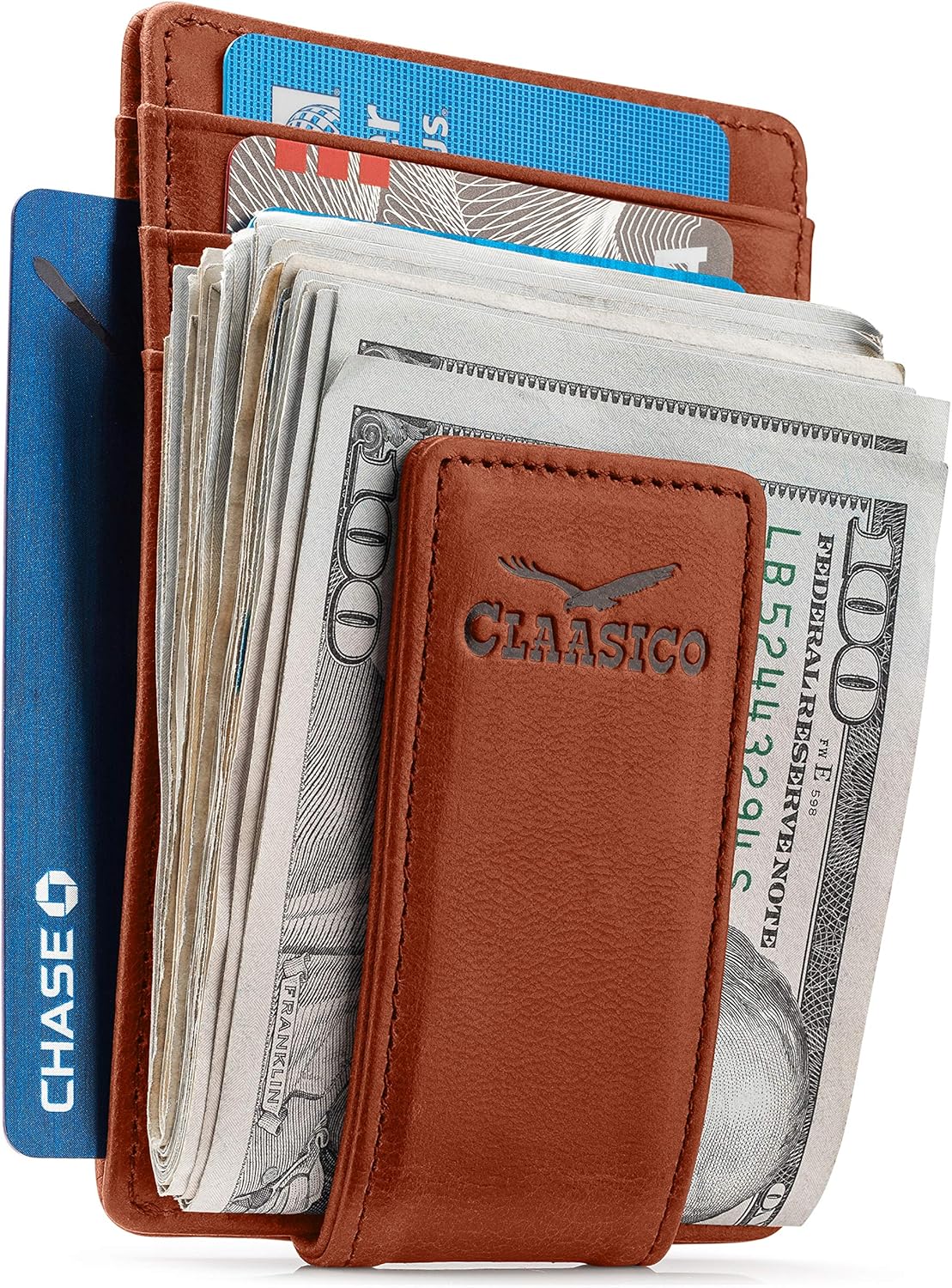 Money Clip Leather Wallet for Men Slim RFID Blocking Design
