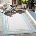 Courtyard 9 ft x 12 ft Ivory Aqua Outdoor Rug - Durable, Easy-Clean