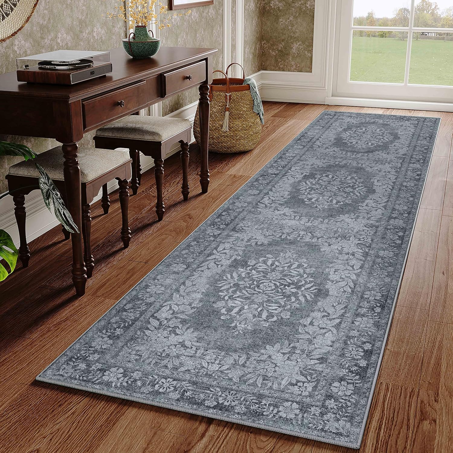 Vintage Distressed 2x8 Runner Rug for Hallway and Kitchen