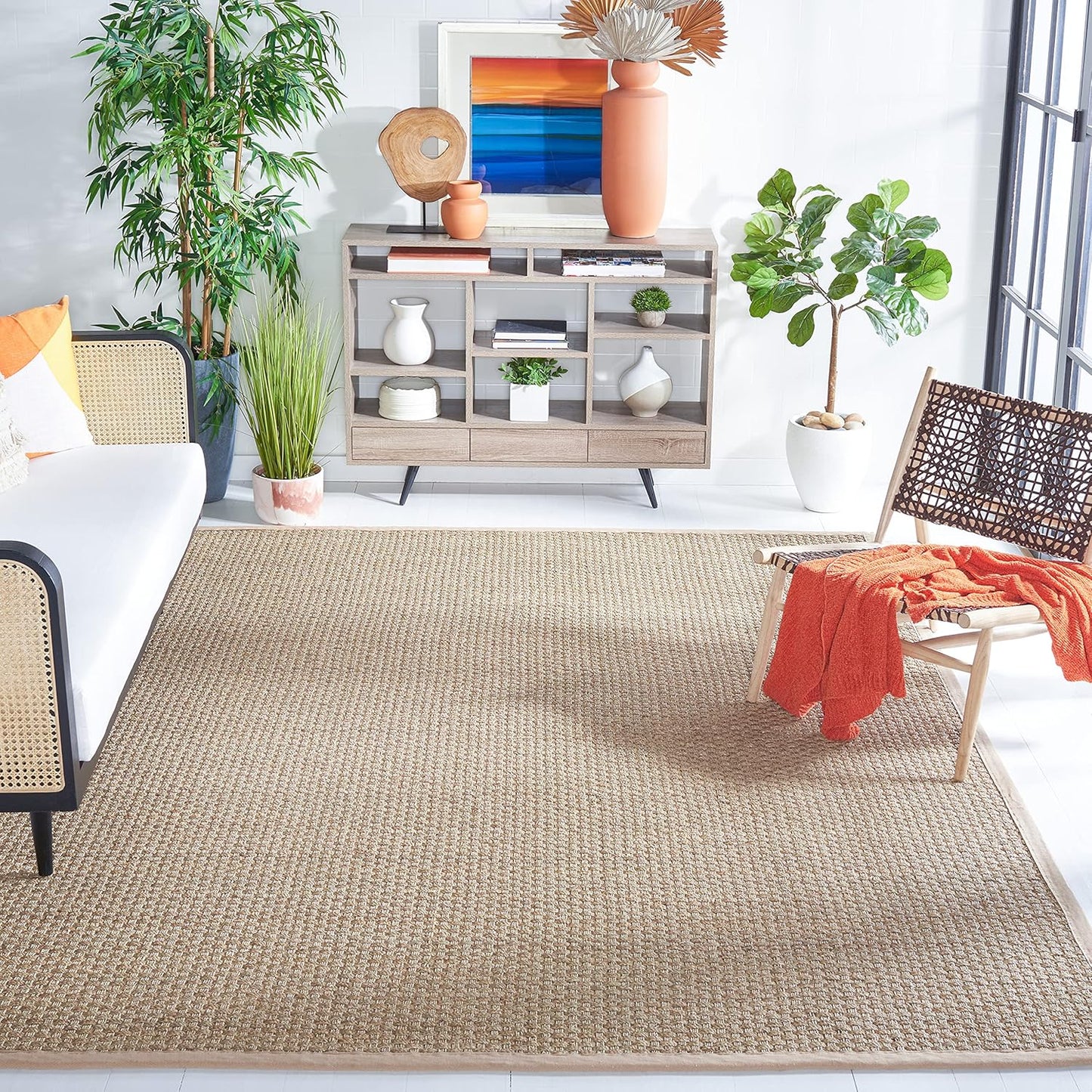 Natural Fiber Area Rug 8ft Square - Seagrass Basketweave Design