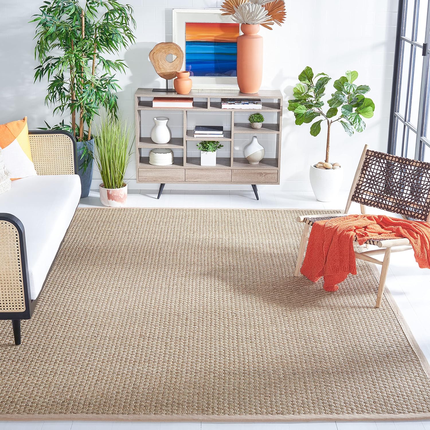 Natural Fiber Area Rug 8ft Square - Seagrass Basketweave Design