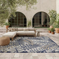 Aloha Indoor/Outdoor Ivory Navy 8x11 Area Rug - Easy Clean, Durable