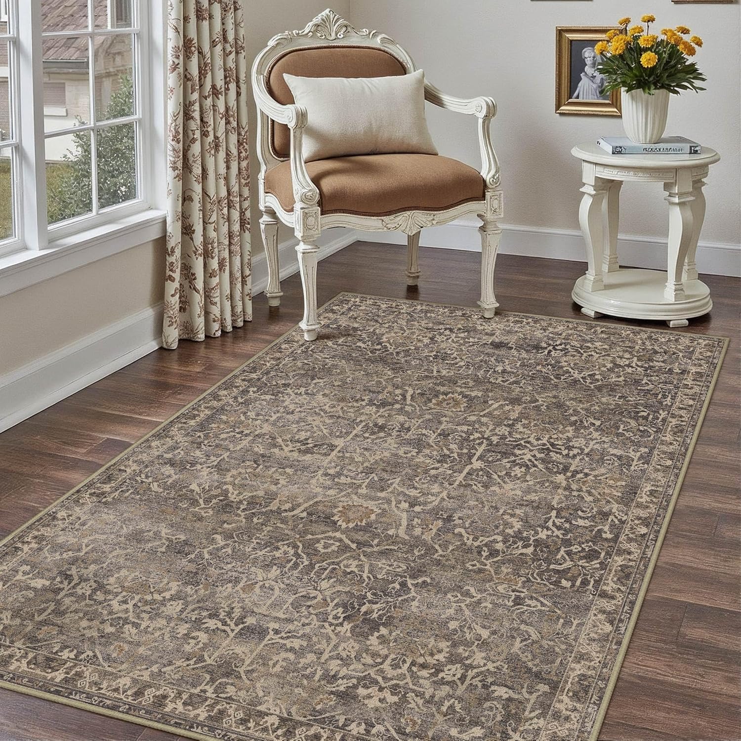 3x5 Entryway Area Rug Vintage Floral Non-Slip Lightweight Design