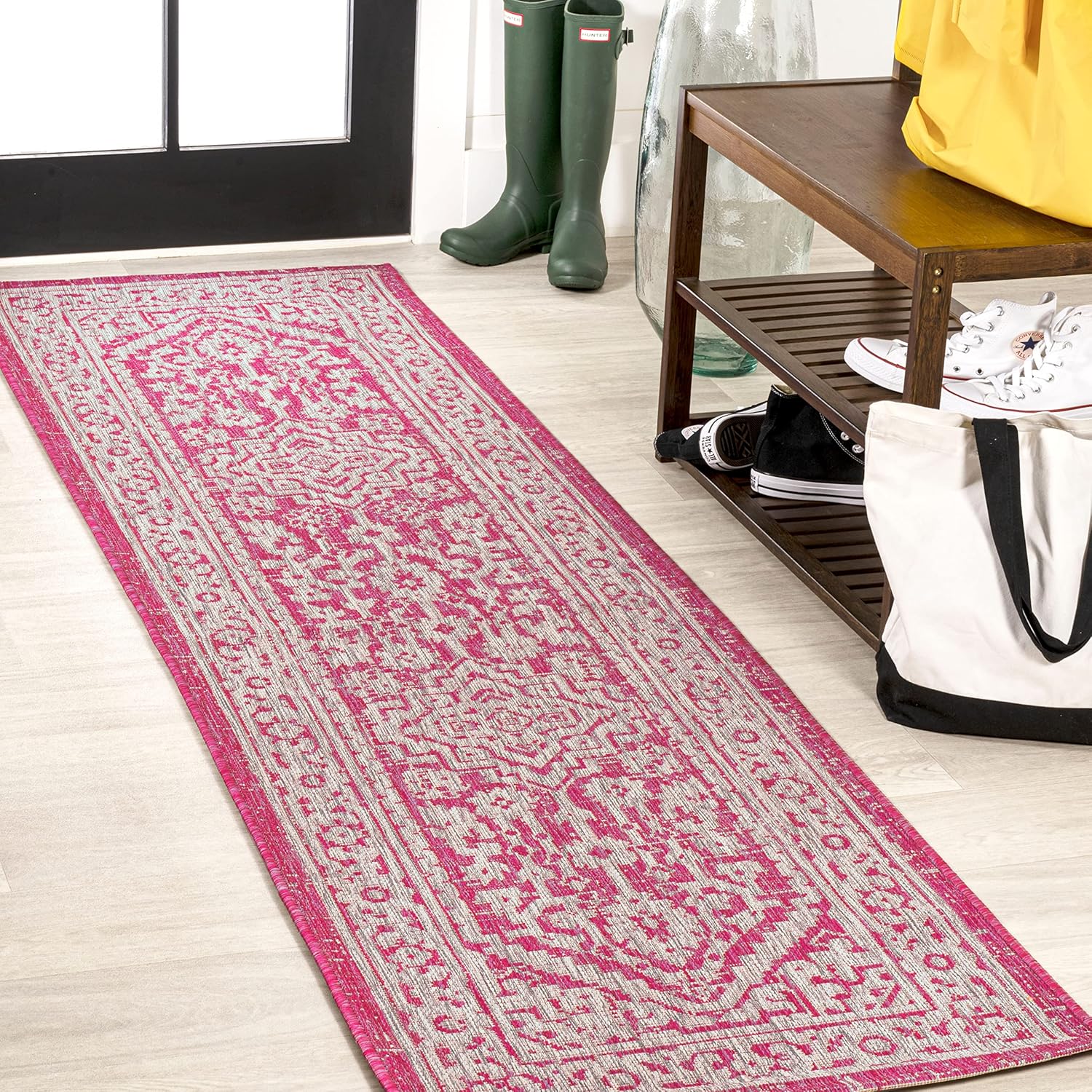 JONATHAN Y Medallion Weave Indoor Outdoor Runner Rug for High Traffic