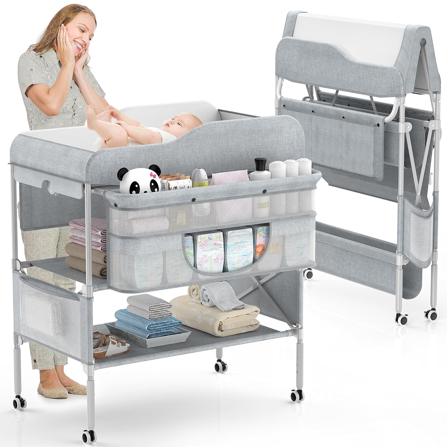 Portable Baby Changing Table with Adjustable Height for Comfort