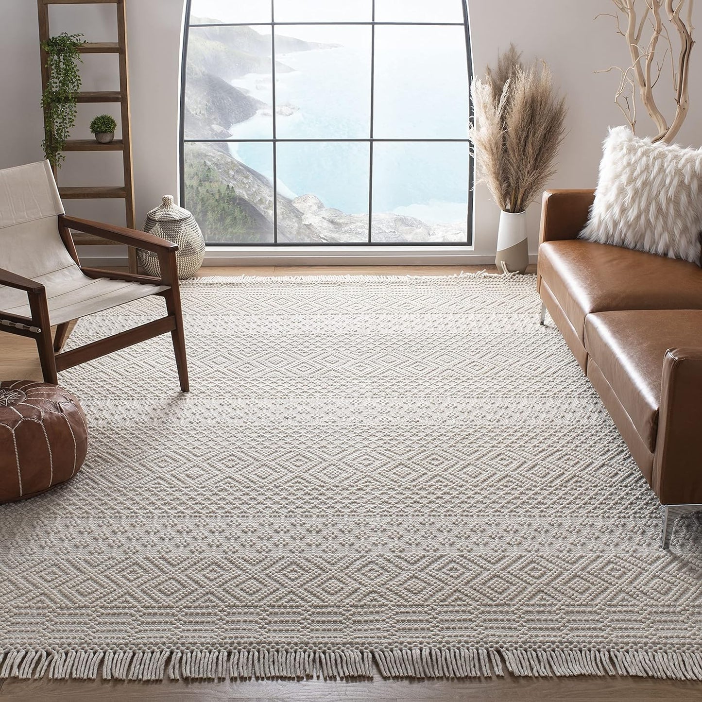 Handmade Moroccan Boho Wool Fringe Area Rug for Living Room