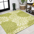 Floral Textured Weave Indoor Outdoor Square Area Rug 5X5 Green