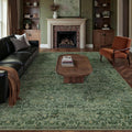 Area Rug 8x10 Retro Green Machine Washable Rug - Low Pile Vintage