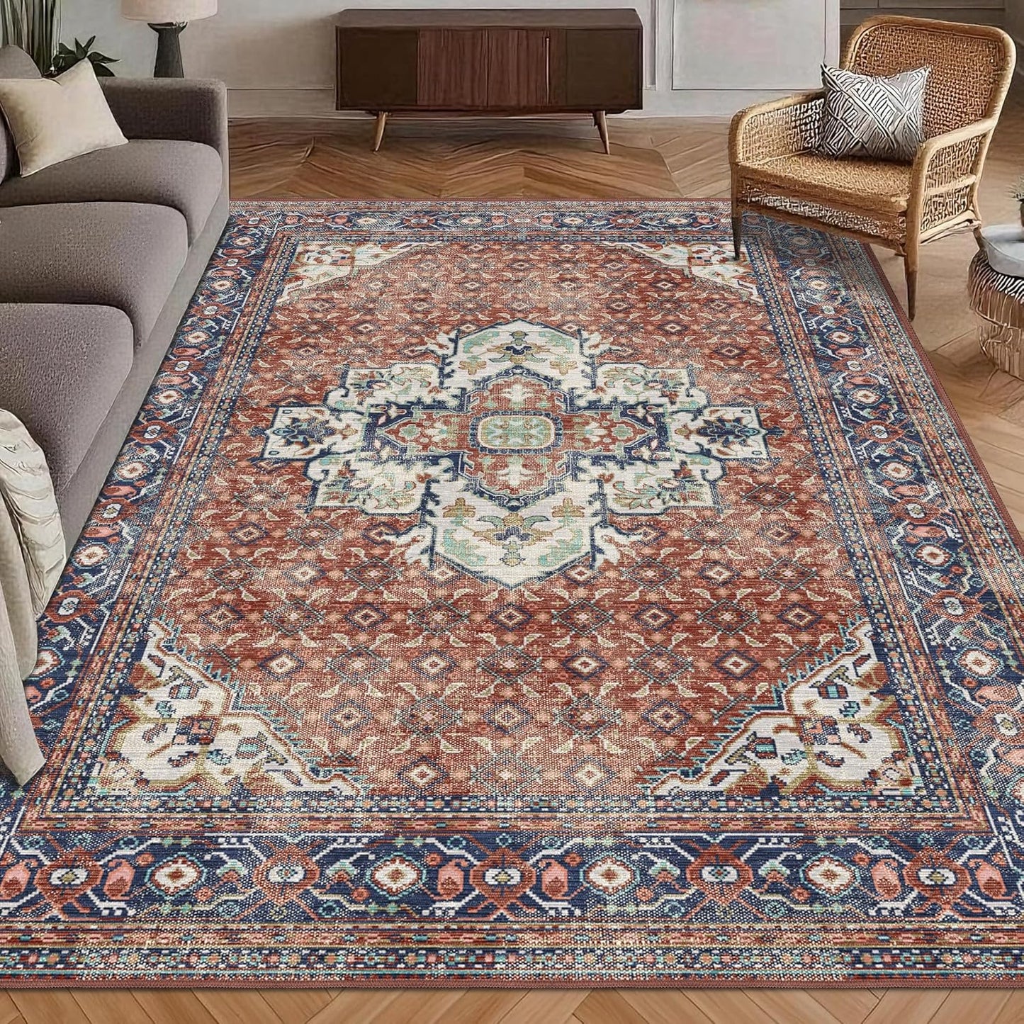 Washable Area Rug 4ft x 6ft Vintage Traditional Persian Mat