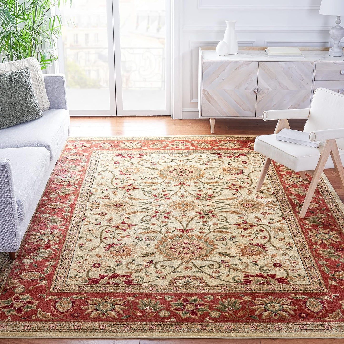 Lyndhurst Collection Area Rug - 8ft x 10ft, Ivory & Rust Design