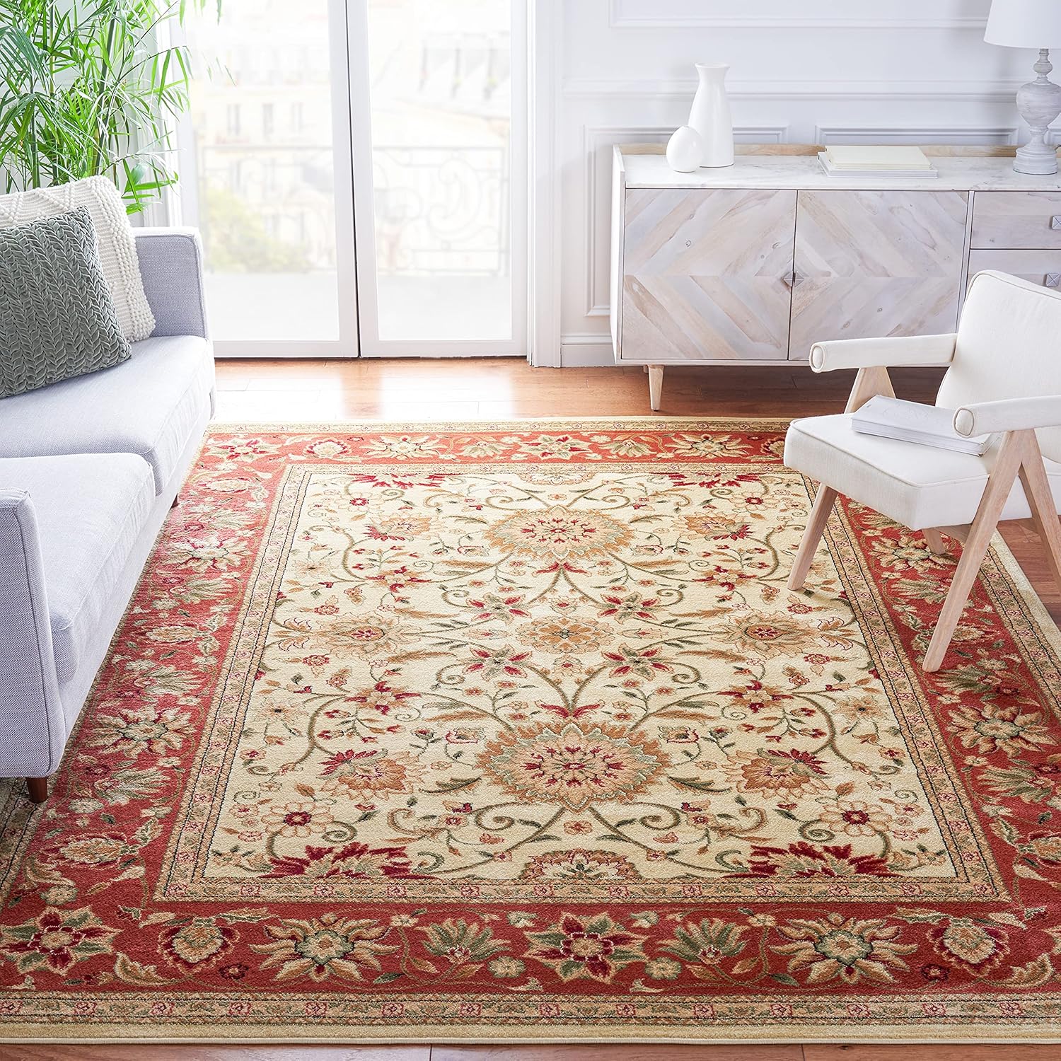 Lyndhurst Collection Area Rug - 8ft x 10ft, Ivory & Rust Design