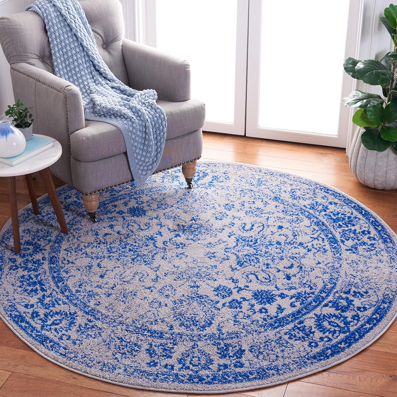 SAFAVIEH Adirondack Collection 8ft Round Grey/Blue Area Rug