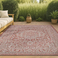 Medallion Weave Indoor Outdoor Area Rug 5x8 - Durable Red/Taupe