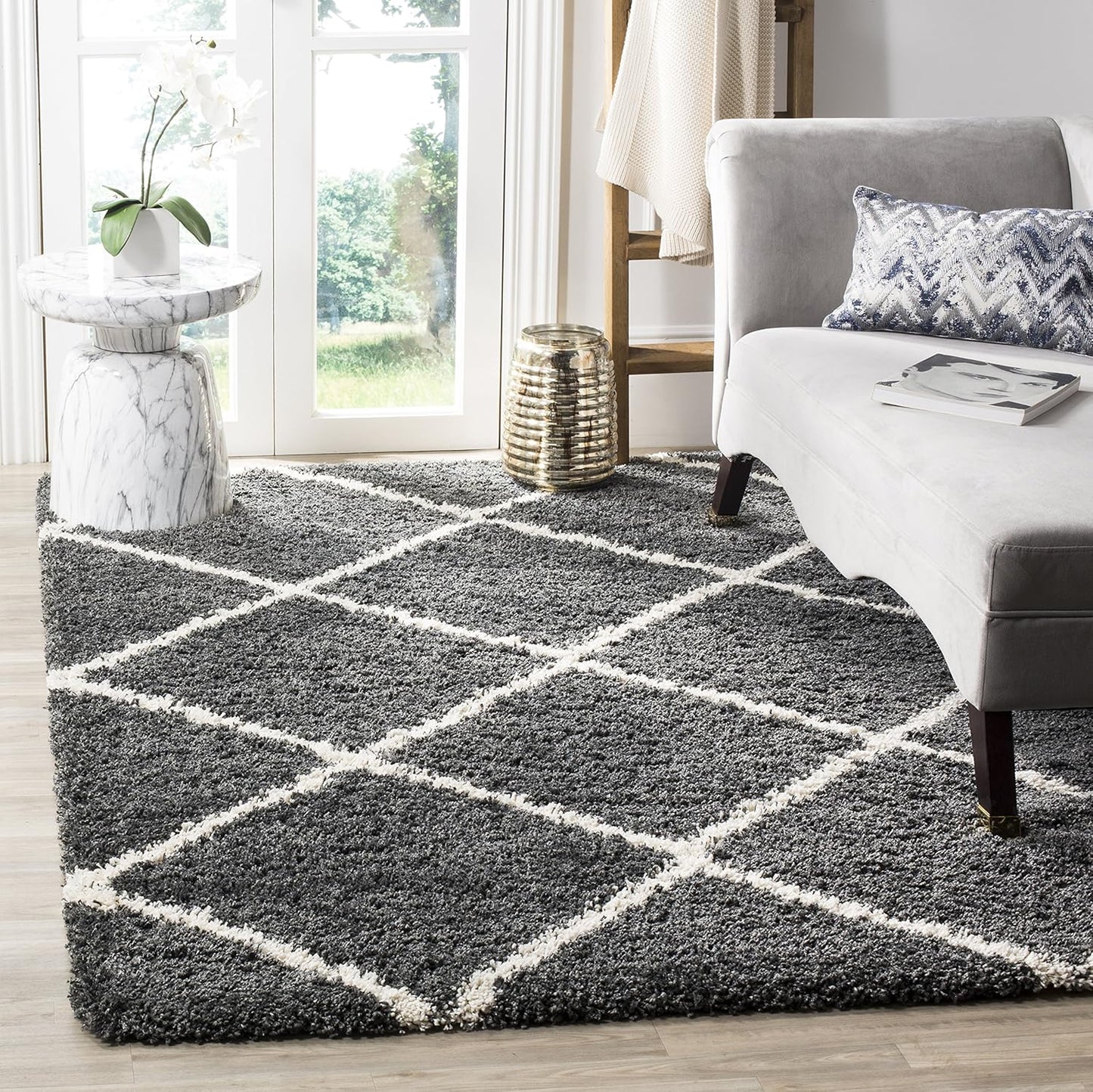 SAFAVIEH Hudson Shag Area Rug - Modern Trellis Design, 7ft Square
