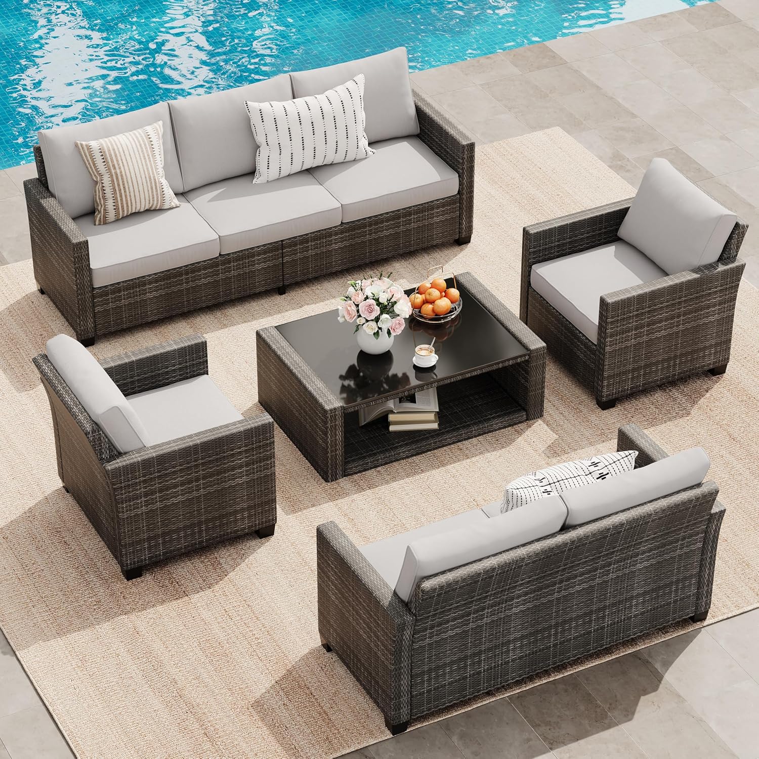 7-Seater Rattan Wicker Patio Furniture Set for Outdoor Comfort