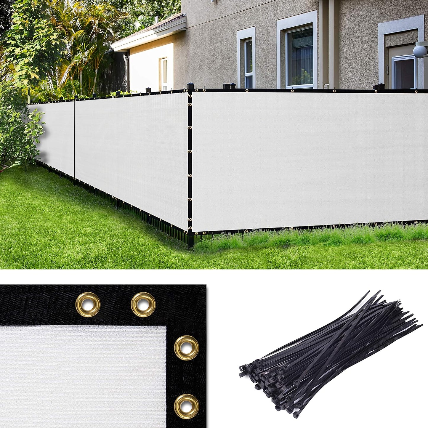 Amgo Custom Made 4ft x 150ft White Fence Privacy Screen for Durability