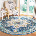6ft7ft Round Blue Boho Rug - Madison Collection Distressed Medallion