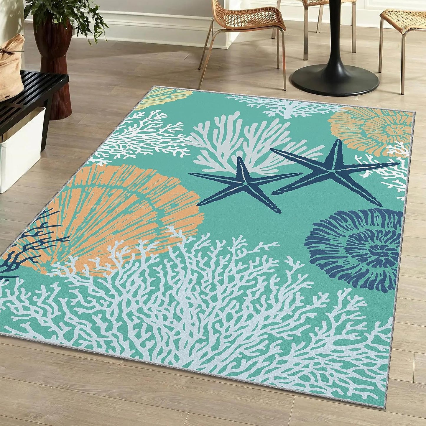 Tritard Coastal Area Rug 3x5 - Non-Slip Beach Entryway Carpet