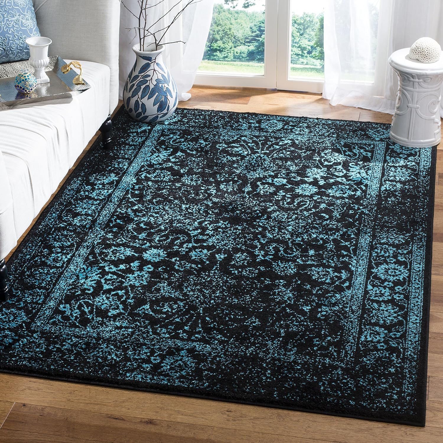 SAFAVIEH Adirondack Collection Area Rug - 6ft x 8ft Black & Teal