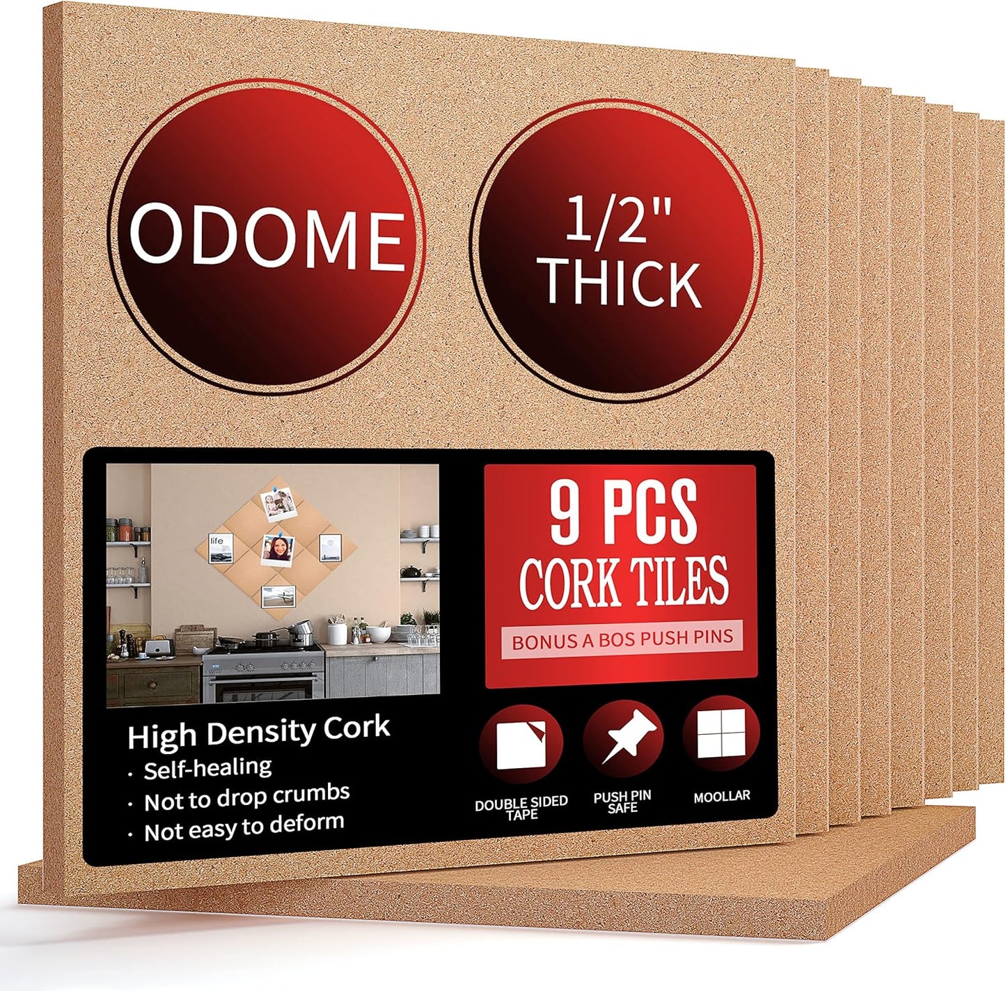 Cork Board Tiles with Ultra Strength Adhesive for Easy Mounting