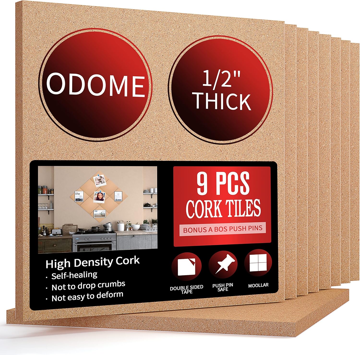 Cork Board Tiles with Ultra Strength Adhesive for Easy Mounting